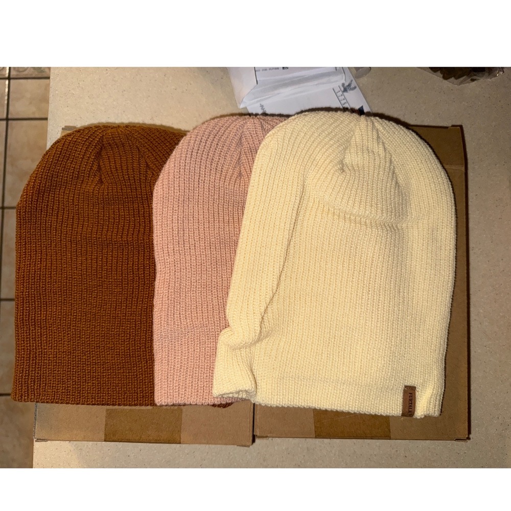 FURTALK Kids Knit Beanies Set of 3 Carmel, Pink & Cream Winter Warm Hats‎